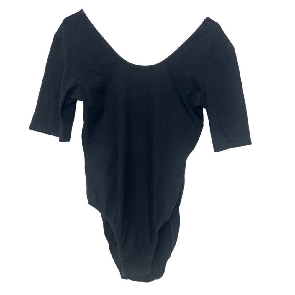 Nollie Scoop Neck Short Sleeve Cotton Blend Stretch Bodysuit Black Size XL